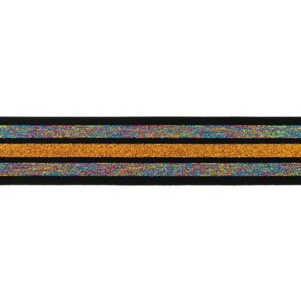 Gummiband 4 cm Breit mit Lurexstreifen Multi-Orangegold-Multi